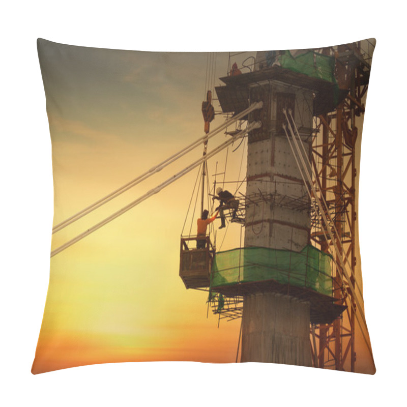 Personality  Silhouette Of Construction Worker On Construction Site Pillow Covers