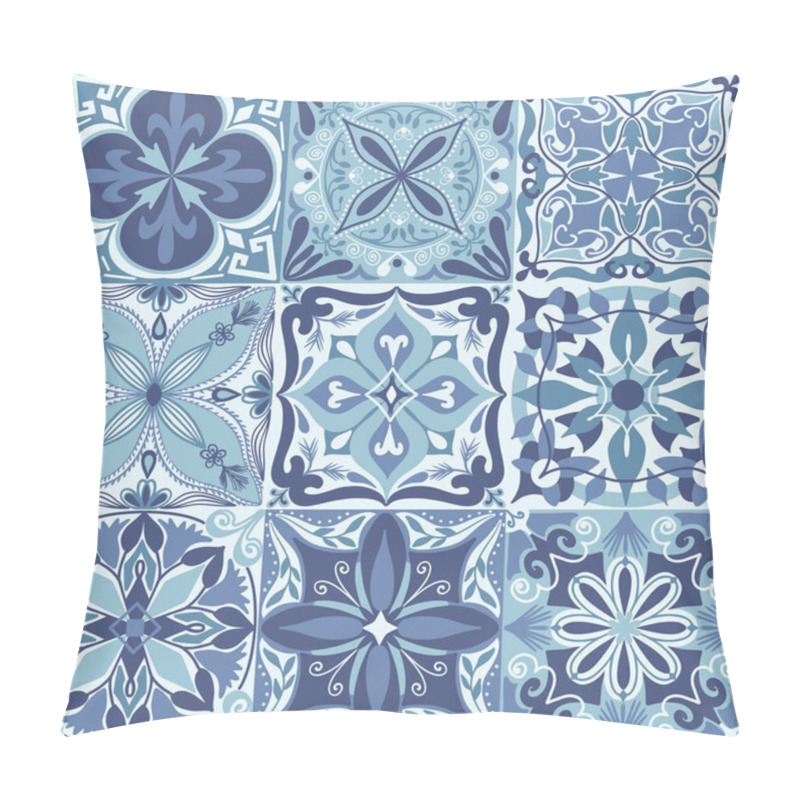 Personality  Vector Portuguese Azulejo Tiles Seamless Pattern Background Pillow Covers