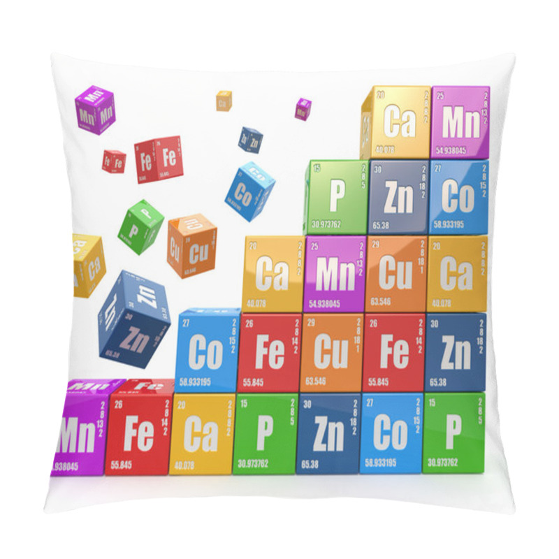 Personality  Chemistry Concept. Wall From Cubes Wiyh Periodic Table Of Elemen Pillow Covers