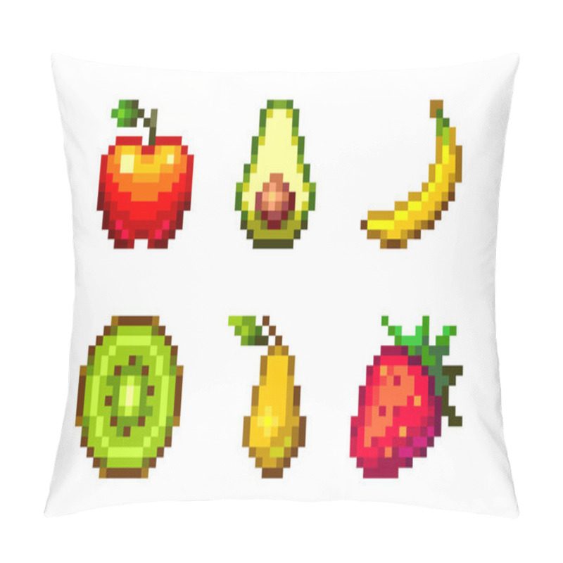 Personality  Pixel Art Vector Fruits Set 16x16 Isolated On White Background. Pillow Covers