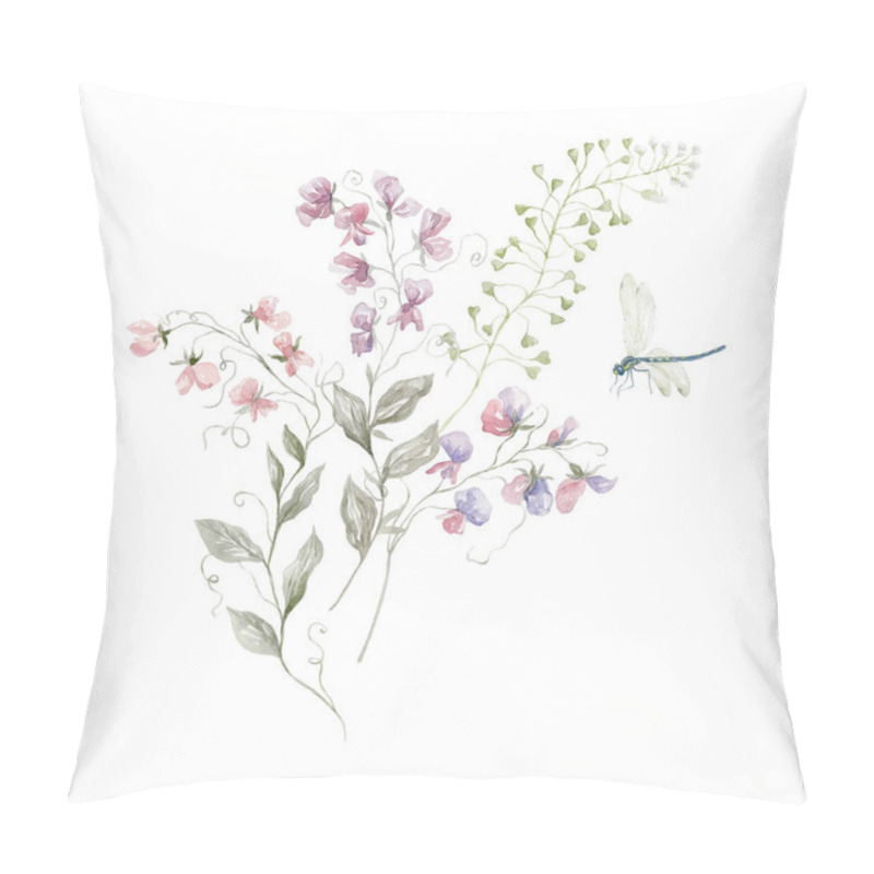 Personality  Watercolor Bouquet With Wildflowers. Pink Florals. Design For Card On The White Background. Pillow Covers