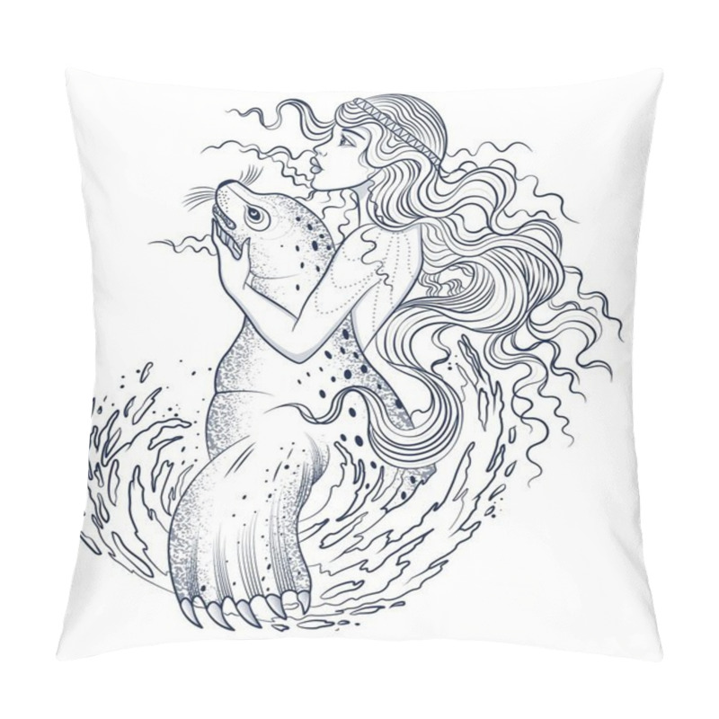 Personality  Girl Nymph Plays With A Sea Lion Pillow Covers