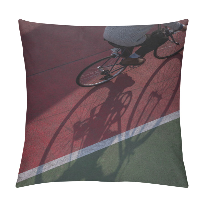 Personality  High Angle View Of Man Riding Bicycle On Freshly Painted Biking Road Pillow Covers