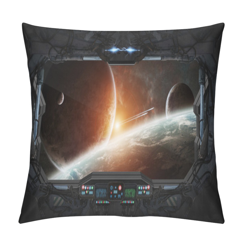 Personality  Window View Of Space And Planets From A Space Station Pillow Covers