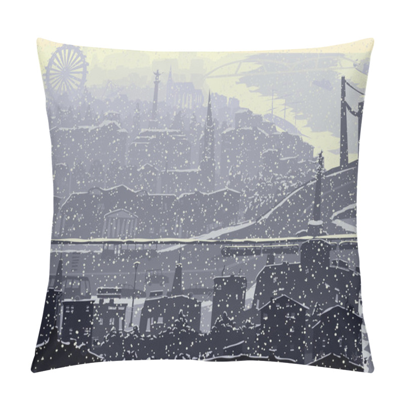 Personality  Abstract Illustration Of Big Snowy City. Pillow Covers