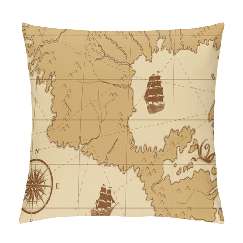 Personality  Old Map With A Compass And Ships Pillow Covers