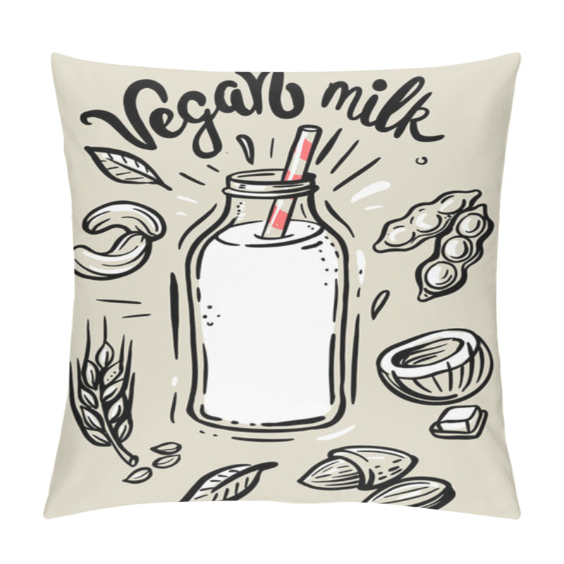 Personality  Sketch Illustration Of Vegan Milk. Pillow Covers