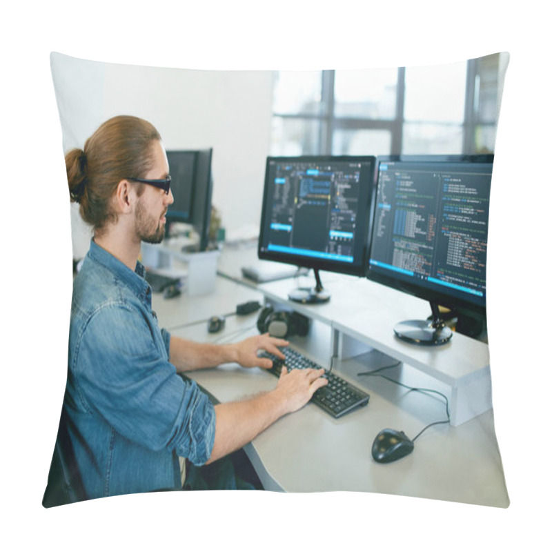 Personality  Programming. Man Working On Computer In IT Office Pillow Covers