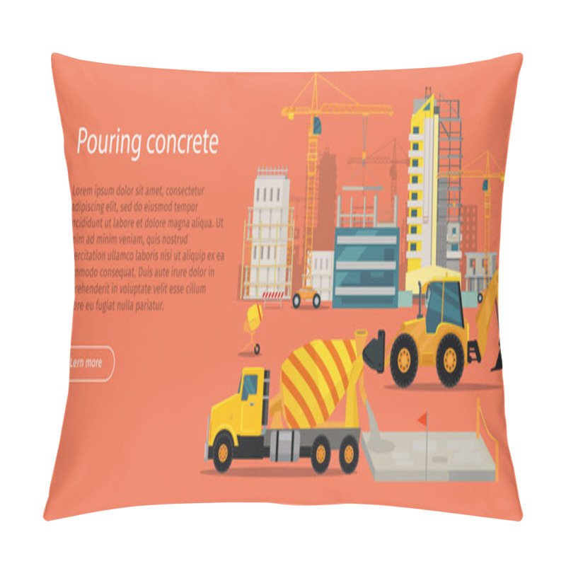 Personality  Process Of Pouring Concrete Web Banner. Vector Pillow Covers