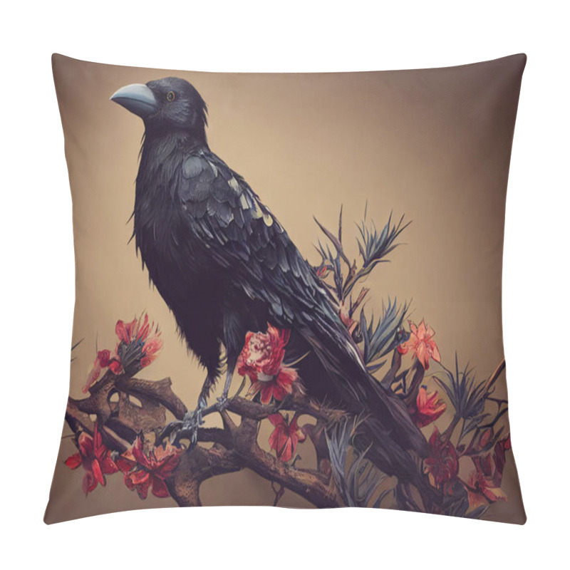 Personality  Digital Drawn Whimsical Detailed Fantasy Crow, Sitting On A Bed Of Thorns, Bird Illustration Pillow Covers