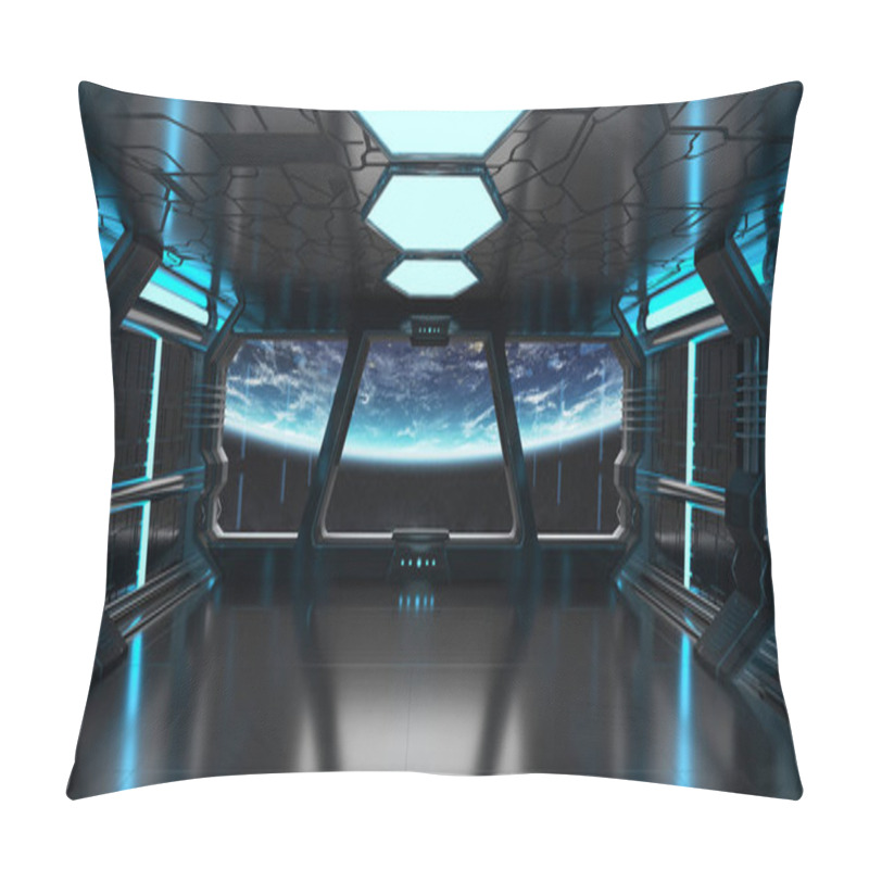 Personality  Spaceship Interior With View On The Planet Earth 3D Rendering El Pillow Covers