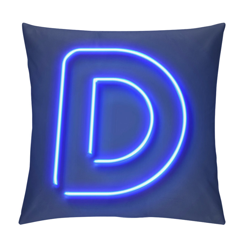 Personality  Letter D Realistic Glowing Blue Neon Letter Against A Blue Backg Pillow Covers