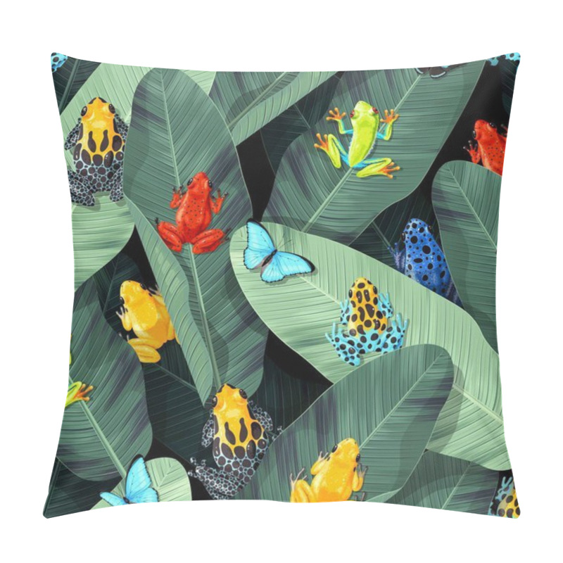 Personality  Seamless Pattern With Tropical Frogs And Palm Leaf Pillow Covers