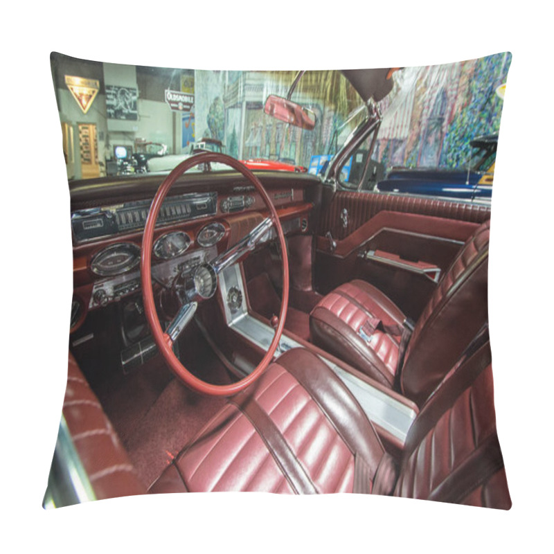 Personality  Lansing, Michigan, USA, March 14, 2019: - Interior Of A Classic Oldsmobile Super 88 Convertible That Is The Grand Prize For The RE Olds Museum Annual Raffle. Each Year The Museum Offers A Donated Classic Oldsmobile Car As Grand Prize In It's Raffle. Pillow Covers