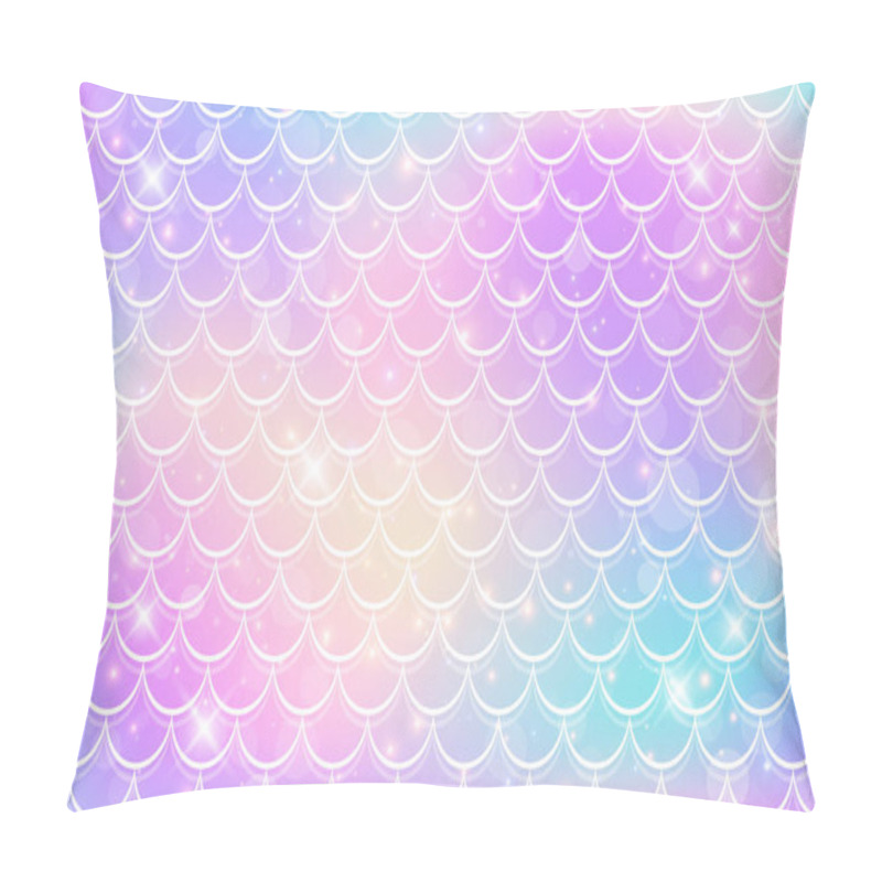 Personality  Mermaid Holographic Background With Scale And Stars. Iridescent Glitter Fish Tail Pattern. Kawaii Vector Texture Pillow Covers