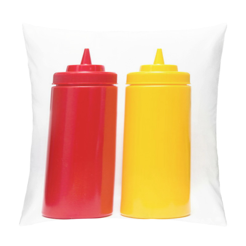 Personality  Ketchup And Mustard Bottle Isolated On The White Background Pillow Covers