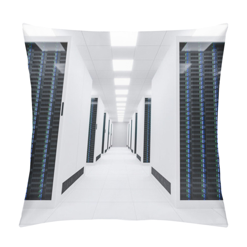 Personality  Spacious And White Server Room Of A Futuristic Data Center 3d Illustration Pillow Covers