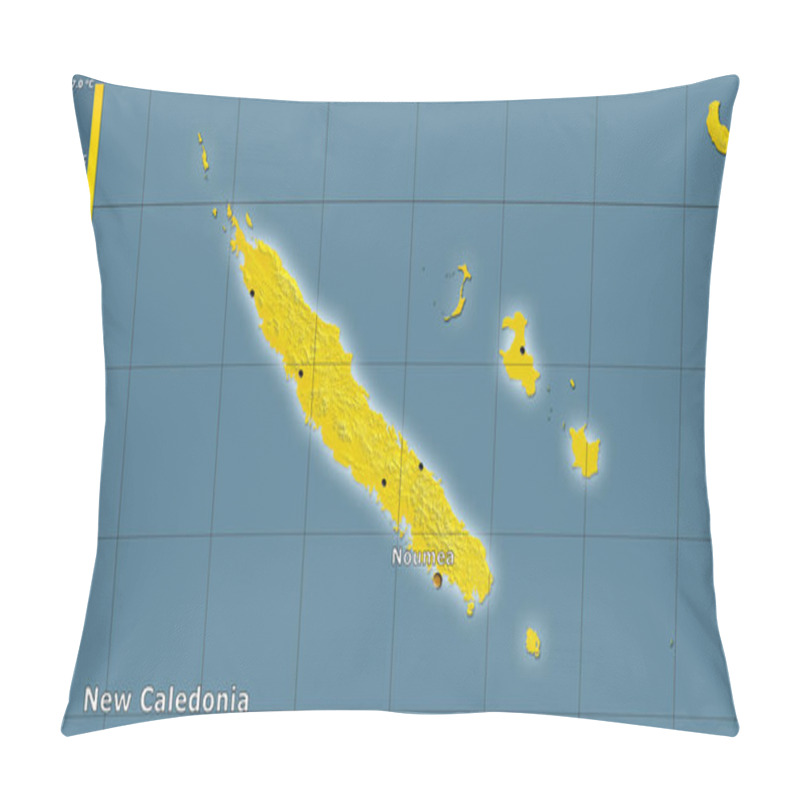 Personality  Mean Temperature Of Warmest Quarter Within The New Caledonia Area In The Stereographic Projection With Legend - Main Composition Pillow Covers