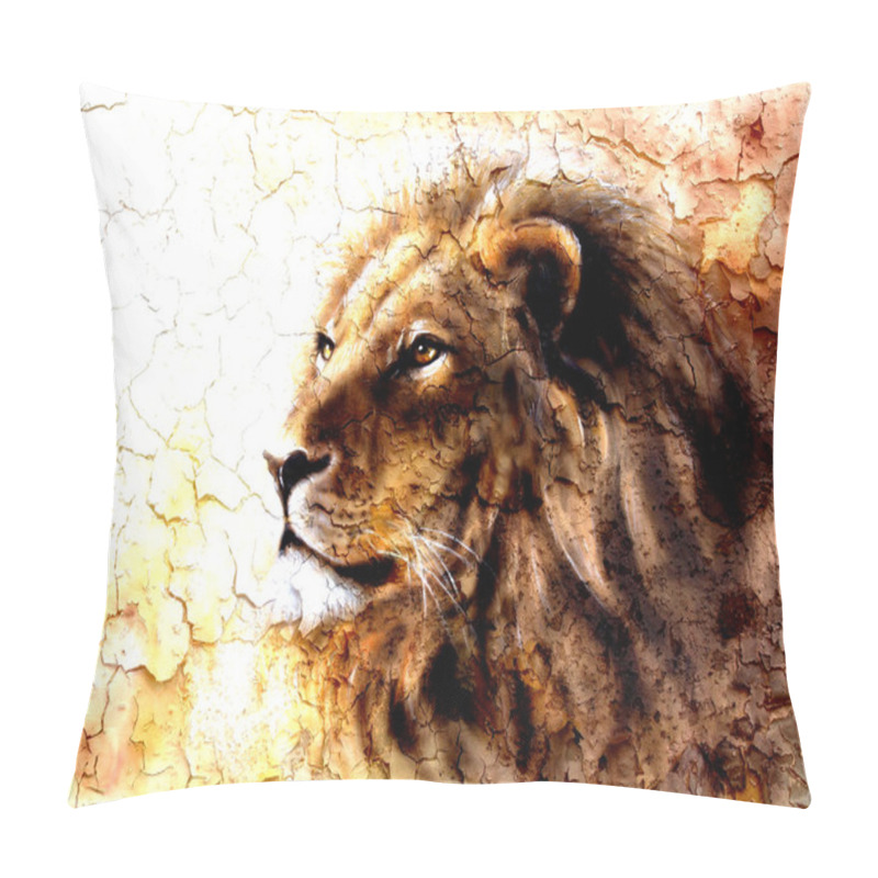 Personality  Beautiful  Painting Of A Lion Head With A Majesticaly Peaceful Expression Desert Pattern. Pillow Covers