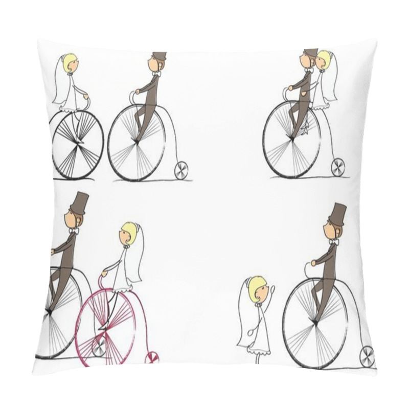 Personality  Vector Set Of Bride And Groom Riding A Bike Pillow Covers