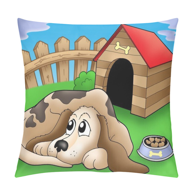 Personality  Sad Dog In Front Of Kennel 1 Pillow Covers