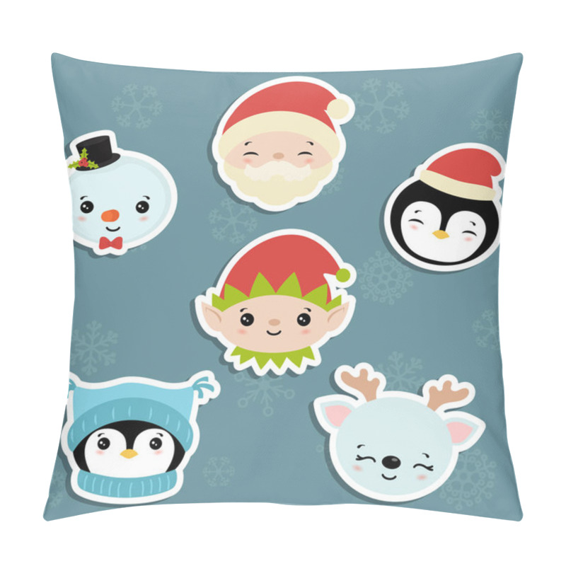 Personality  Set Of Cute Cartoon Characters Head. Christmas Theme. Pillow Covers