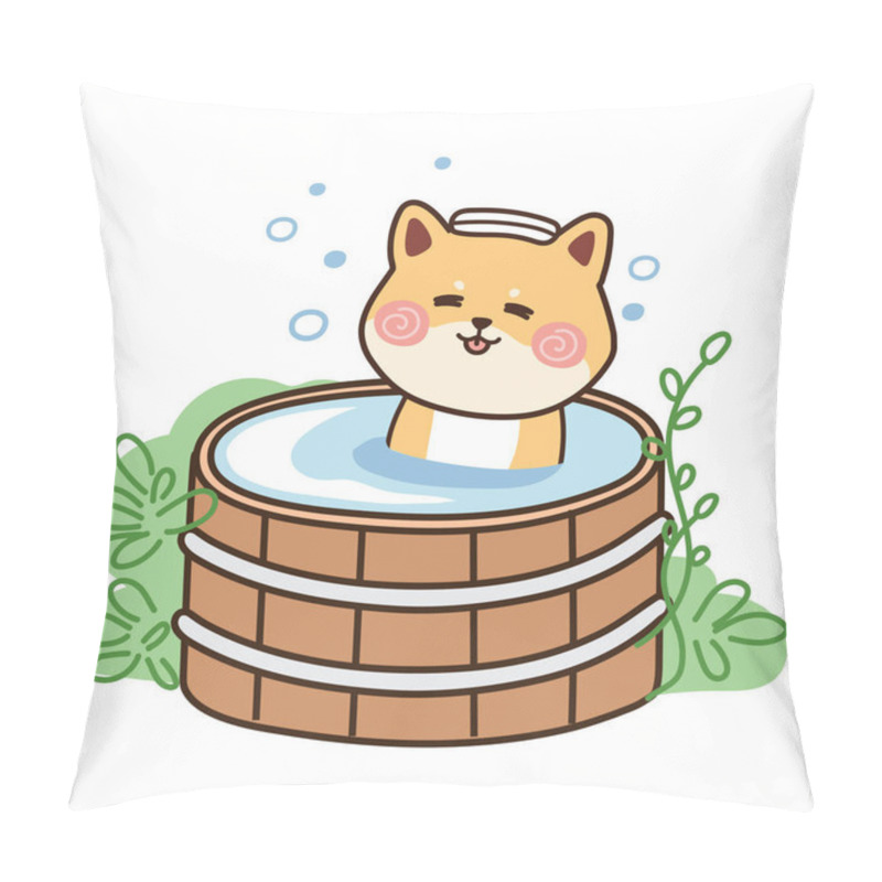 Personality  Cute Shiba Inu Dog In Bathtub.Cartoon Character Design.Animal Hand Drawn.Japanese.Kawaii.Vector.Illustration Pillow Covers