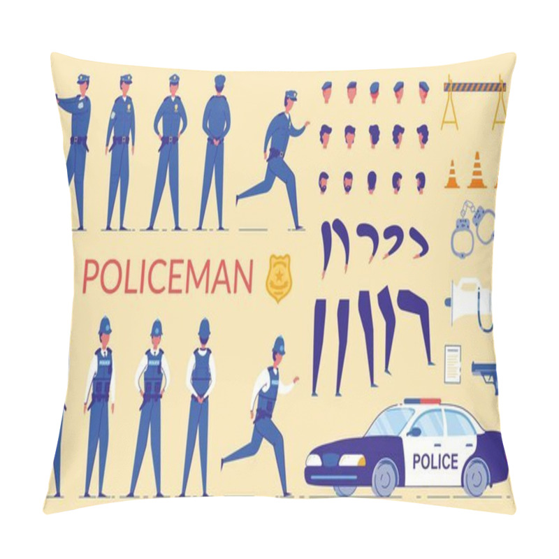 Personality  Policeman Character Constructor, Shotgun, Car. Pillow Covers