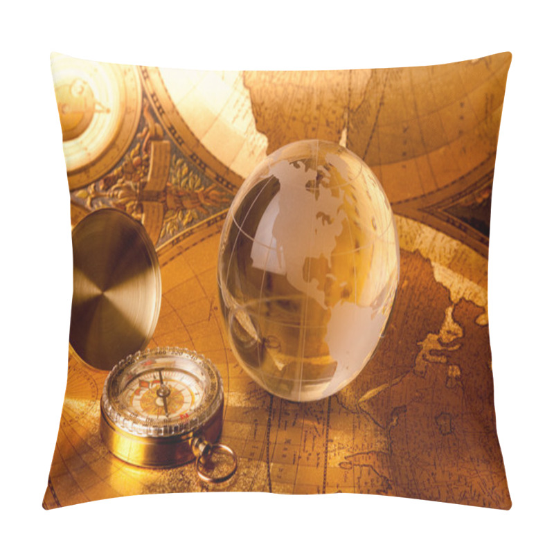 Personality  Gold Globe And Compass Pillow Covers