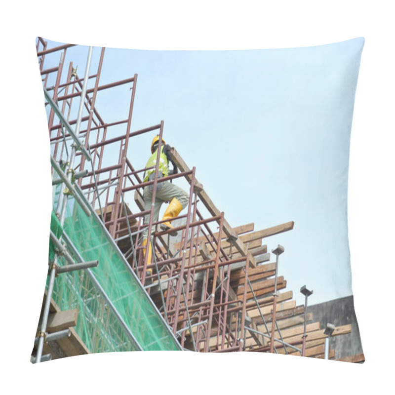 Personality  Construction Workers Working At Height At The Construction Site.  Pillow Covers