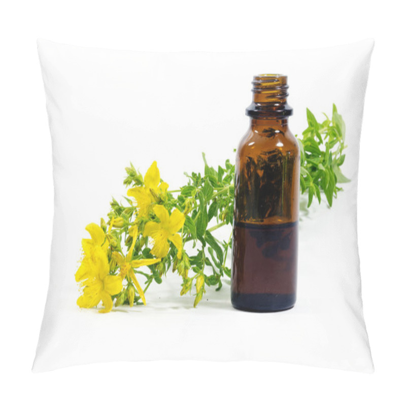 Personality  Flowers Of St. John's Wort, Hypericum Perforatum, And A Bottle W Pillow Covers