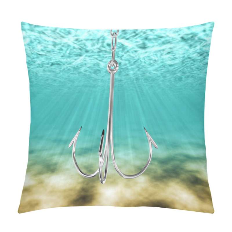 Personality  Hook To Catch Fish Under Water. 3D Image Pillow Covers