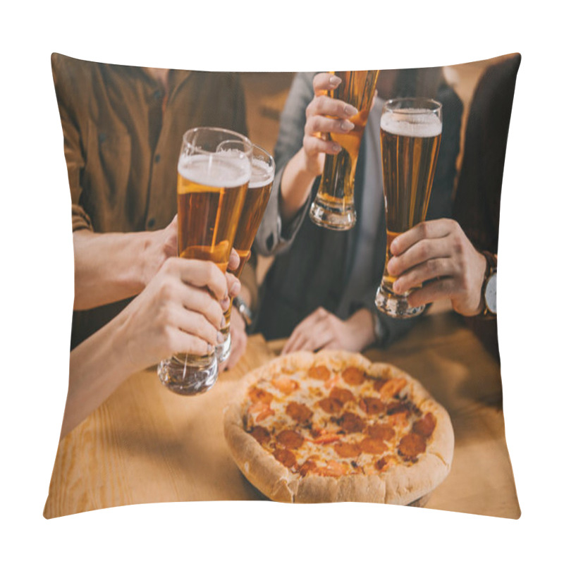 Personality  Cropped View Of Friends Toasting Glasses Of Beer In Bar Pillow Covers