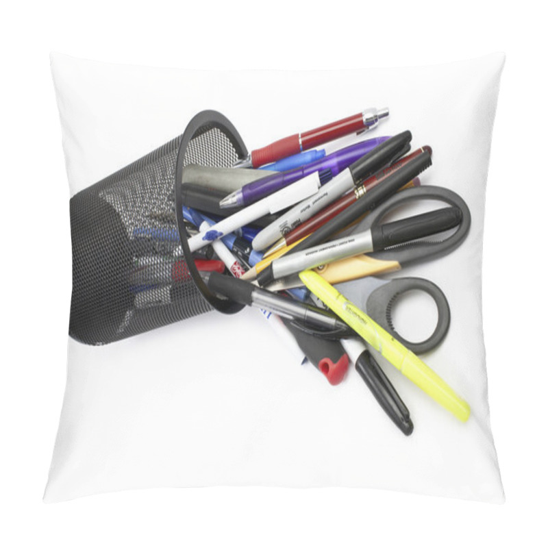 Personality  Pens And Scissors Spilled On White Background Pillow Covers