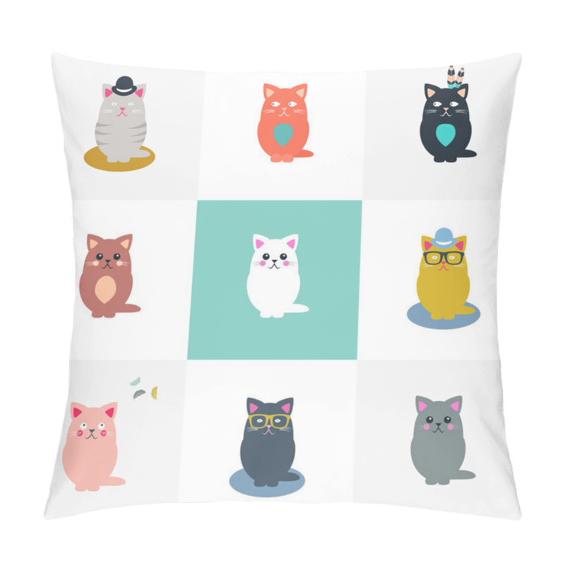 Personality  Cats With Different Accessories Separated By Grid Of Squares Pillow Covers