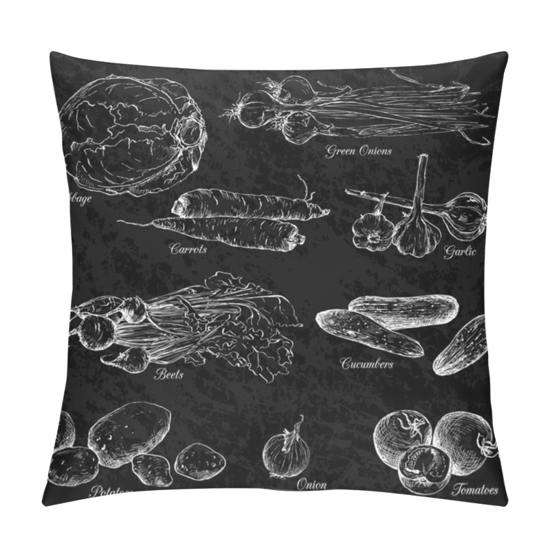 Personality  Set Of  Chalk Drawing Vegetables Pillow Covers