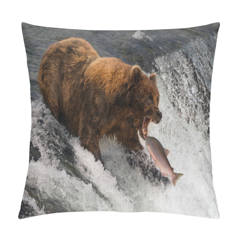 Personality  Bear About To Catch Salmon In Mouth Pillow Covers