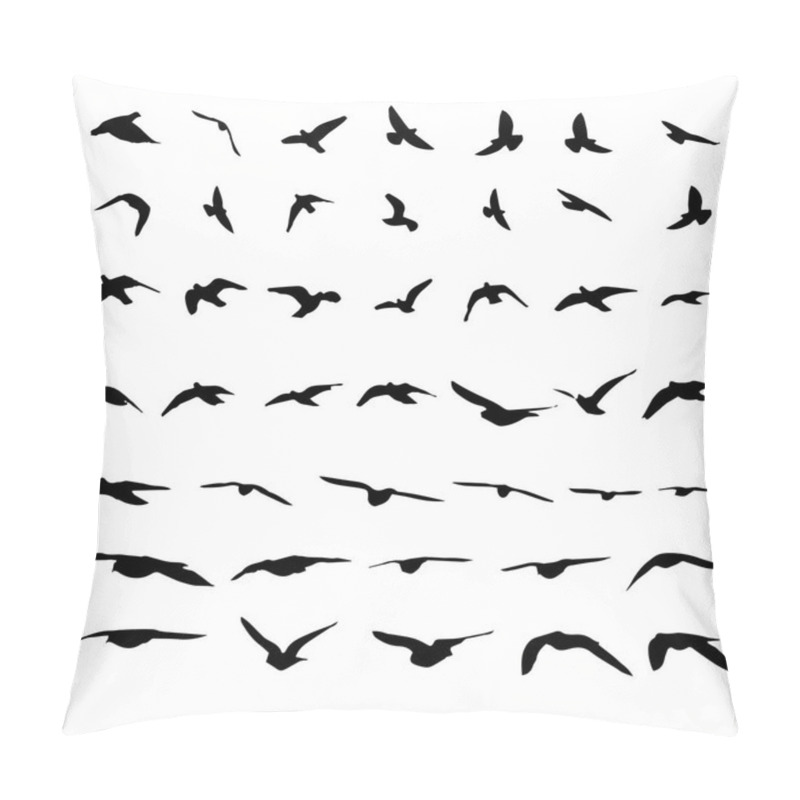 Personality  Flying Birds And Silhouettes On White Background. Vector Illustr Pillow Covers