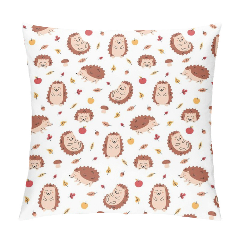 Personality  Colour Seamless Pattern With Hedgehogs, Apples, Mushrooms And Fall Leaves. Autumn Woodland Animal Background. Perfect For Kids Fabric Print, Wrapping Paper, Scrapbook Paper And Other. Pillow Covers