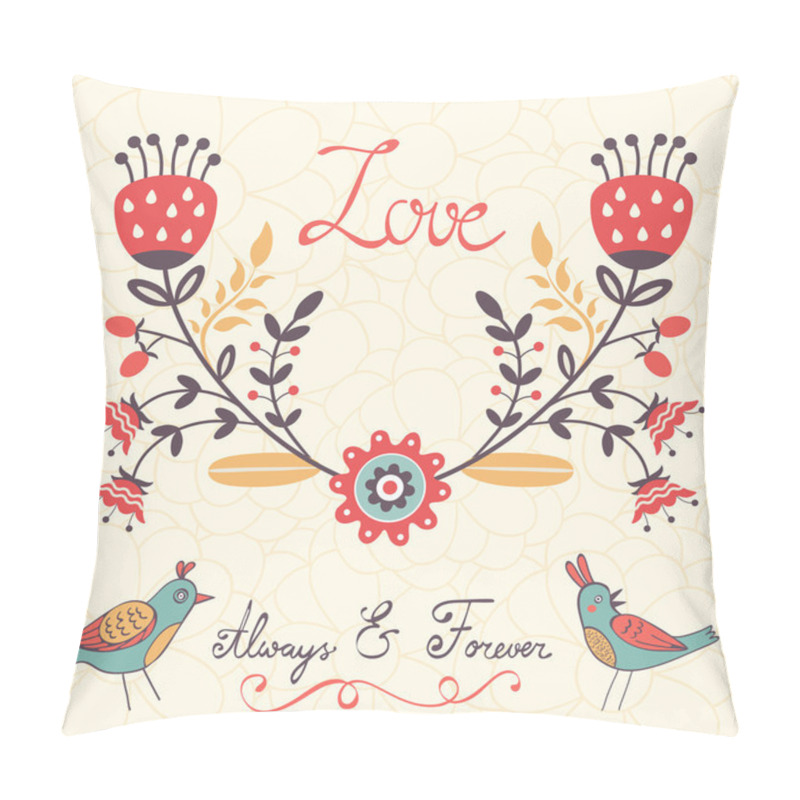 Personality  Elegant Love Card With Birds And Floral Wreath Pillow Covers