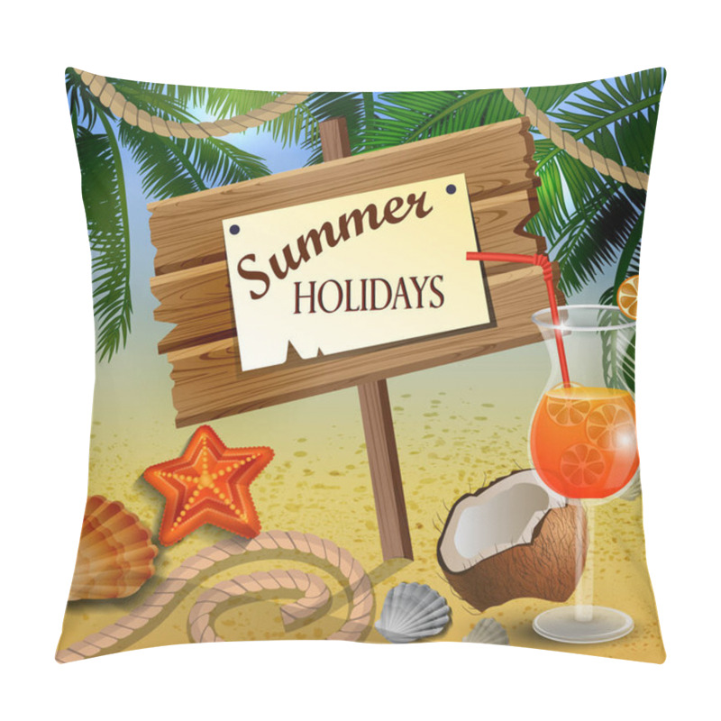 Personality  Beautiful Beach View With Wooden Board Pillow Covers