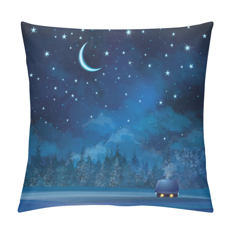 Personality  Vector Night Scene With House  On Starry Sky Background And Fore Pillow Covers