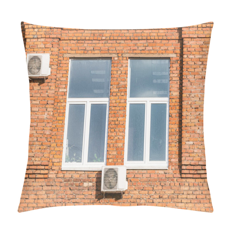 Personality  Windows Of The Old Brick Building With Air Conditioning Systems. Pillow Covers