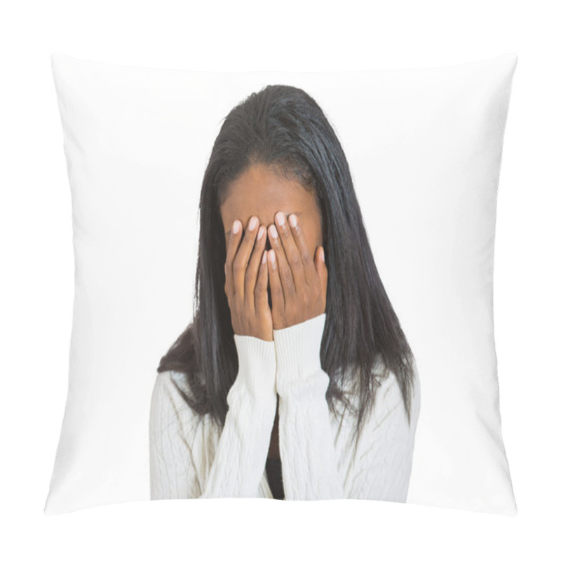 Personality  Depressed Stressed Middle Aged Woman Covering Face With Hands  Pillow Covers