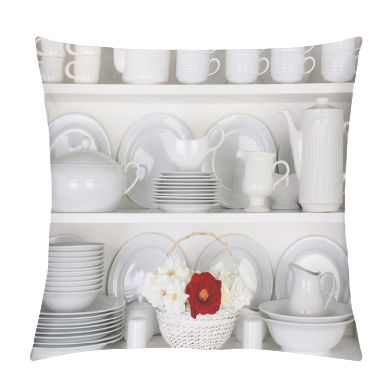 Personality  White Plates In Cupboard With A Basket Of Roses Pillow Covers