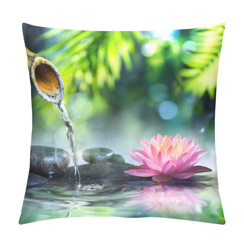 Personality  Zen Garden With Black Stones And Pink Waterlily Pillow Covers