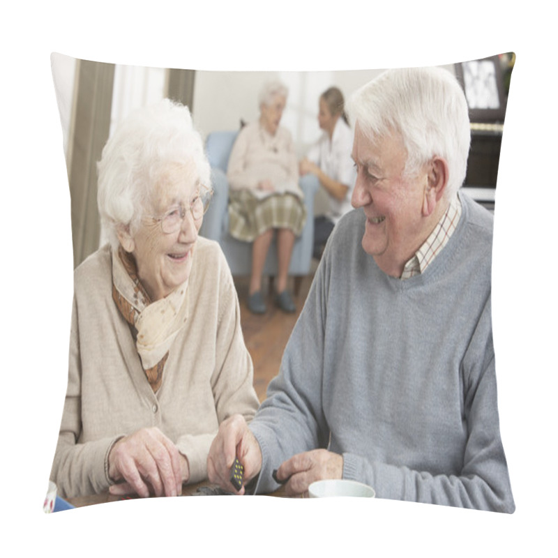 Personality  Couple Playing Dominoes At Day Care Centre Pillow Covers