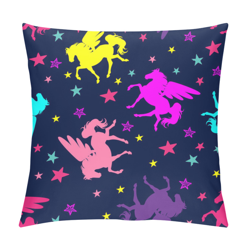 Personality  Seamless Repeat Pattern With Bright Winged Unicorns. Kids Background For Textile, Fashion, Wrapping Paper And More Pillow Covers