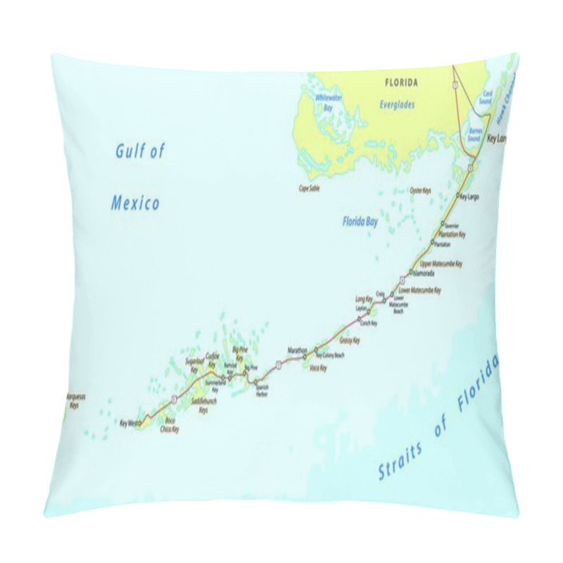 Personality  Detaild Florida Keys Road And Travel Vector Map Pillow Covers