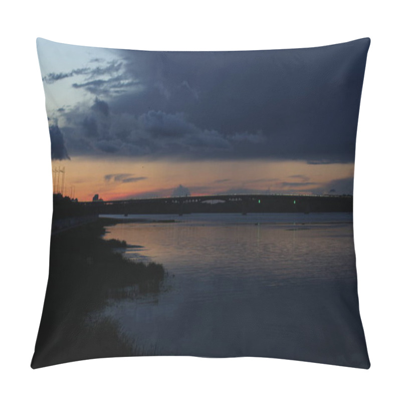 Personality  Bridge Over The Dnipro River At Sunset Pillow Covers